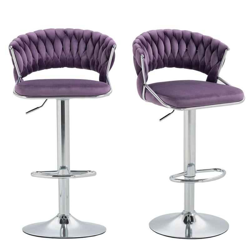 2/4 Set Velvet Adjustable Counter Stools Swivel Bar Stools With Backs - 24"-33"