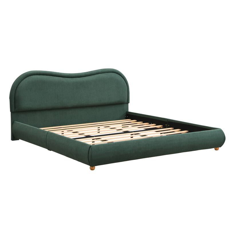 King Size Upholstered Platform Bed Frame with Headboard & Wood Legs
