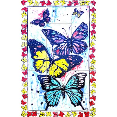 18in x 30in Butterfly Motif 15pc Mosaic Tile Ceramic Wall Mural