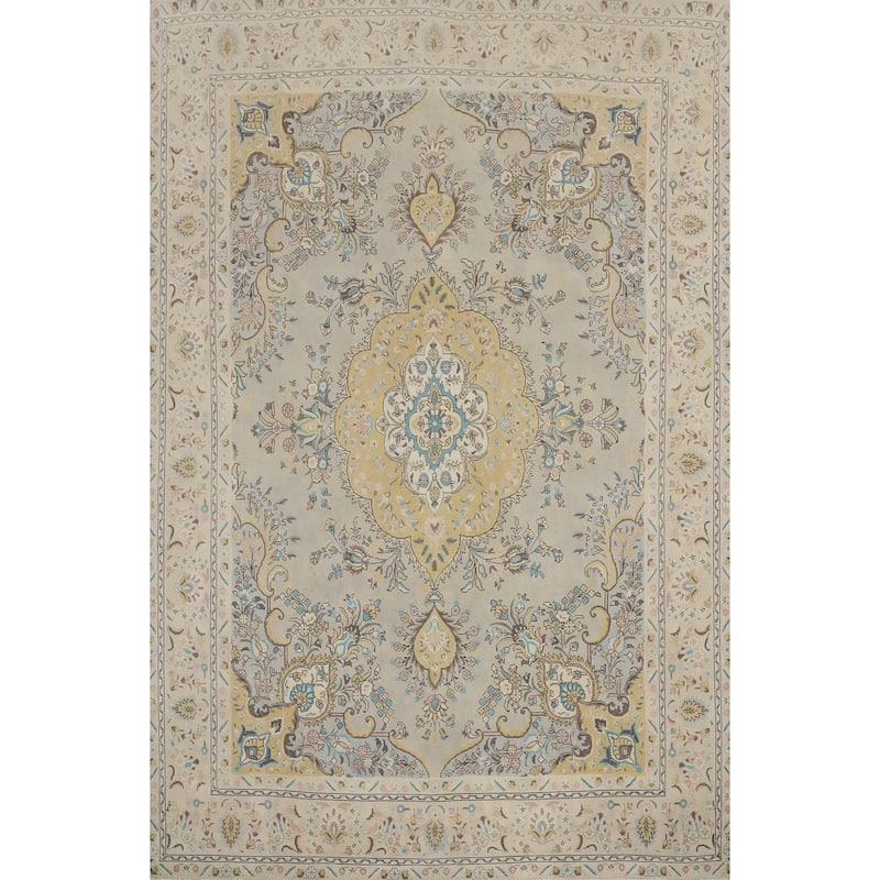 Hand Knotted Oriental 100% Wool Carpet Traditional Floral Greys & Charcoal Tabriz Area Rug - 12' 1'' X 9' 5''