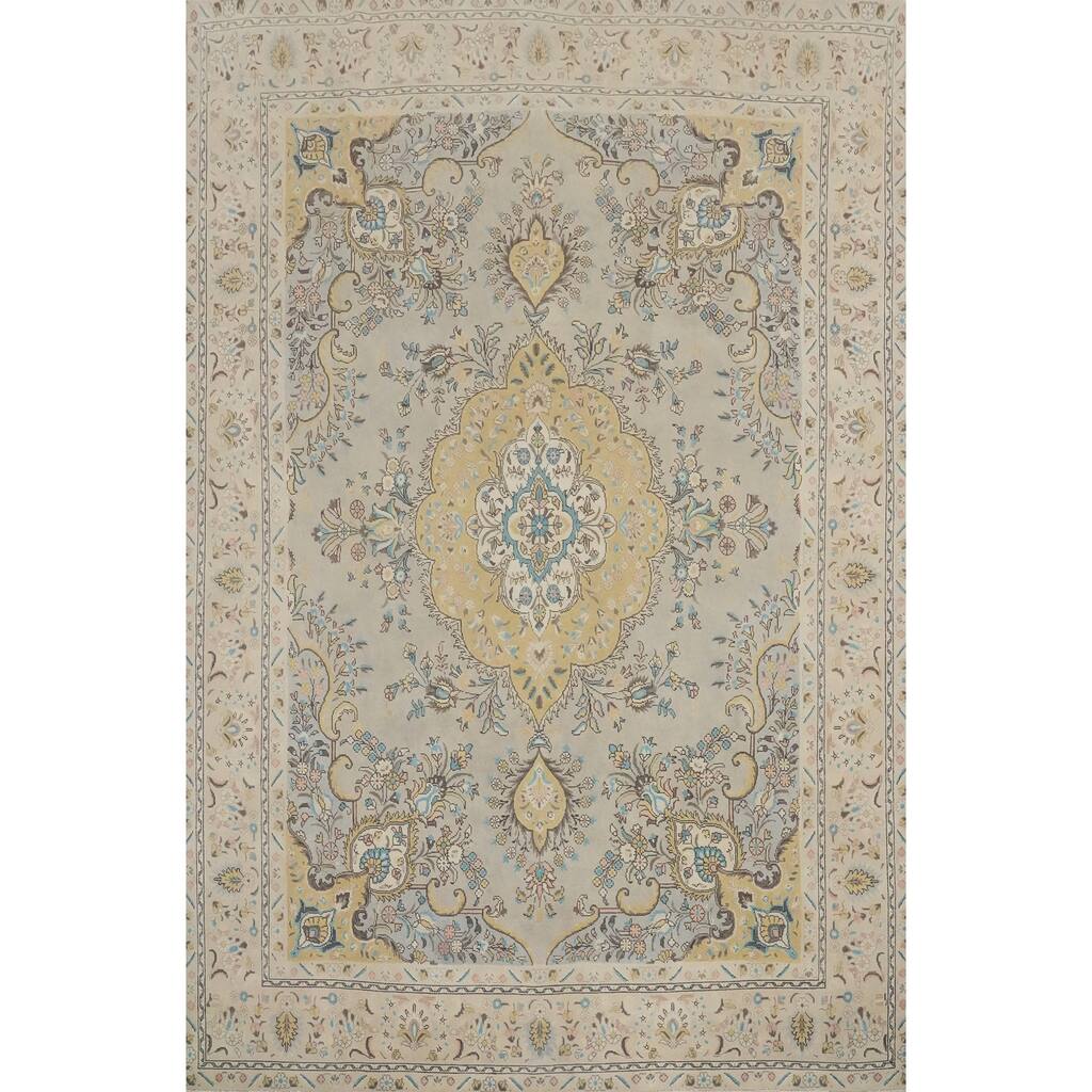 Hand Knotted Oriental 100% Wool Carpet Traditional Floral Greys & Charcoal Tabriz Area Rug - 12' 1'' X 9' 5''