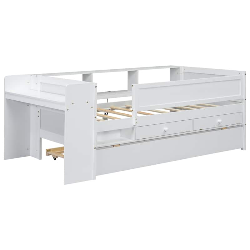 Multi-Functional Twin Size Daybed with Headboard Storage, Drawers and Trundle