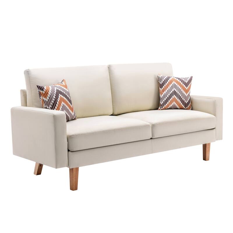 Linen Sofa and 2 Chairs with 2 Throw Pillows