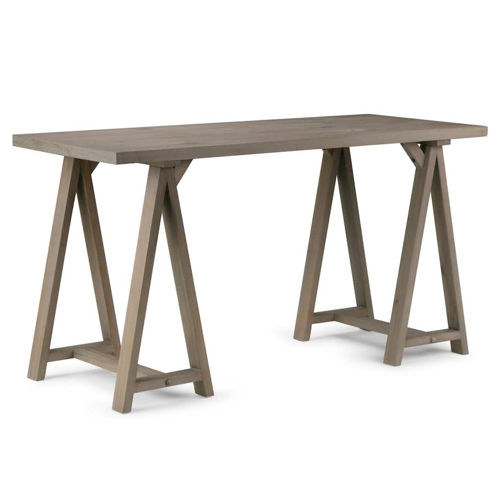 Solid Wood Writing Desk - 56" Retro Design - Distressed Grey Finish - Home & Office Desk