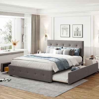Upholstered Platform Bed with 2 Drawers and 1 Twin XL Trundle