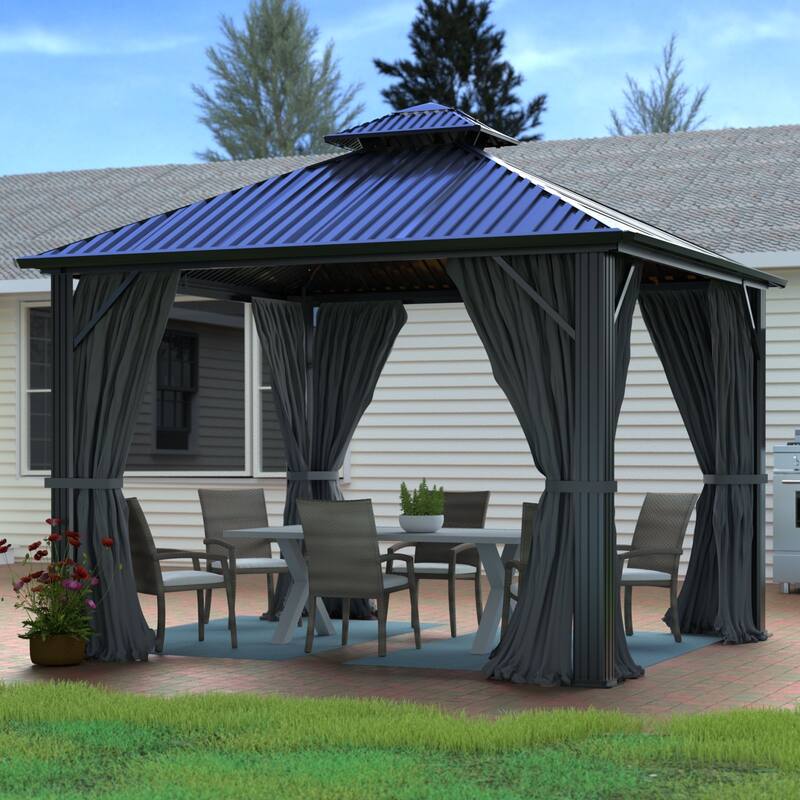 VEIKOUS Aluminum Double Hardtop Gazebo Pergola for Patio, Lawn, and Garden with Removable Netting