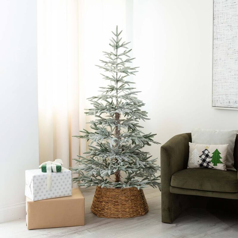Pre-lit Slim Flocked Woodland Fir Christmas Tree - 6’ - Warm White LED Lights - 6 Foot
