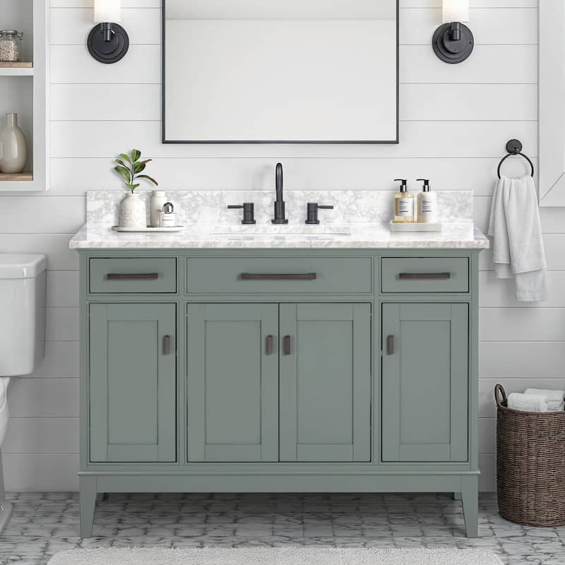 Madison 48 in. Single Sink Bathroom Vanity with Carrara Marble Top - 49"W x 22"D - Smoke Green