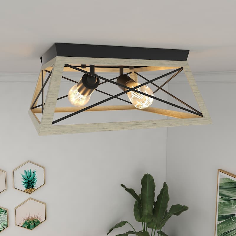 2 Light Caged Square/Rectangle Flush Mount Fixture