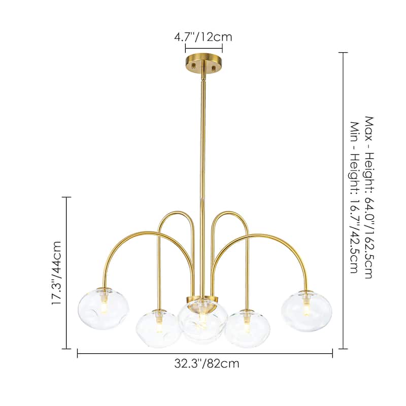 6-Light Modern Brass Chandelier with Clear Glass Globes - Contemporary Ceiling Light for Living Room - 6 Light