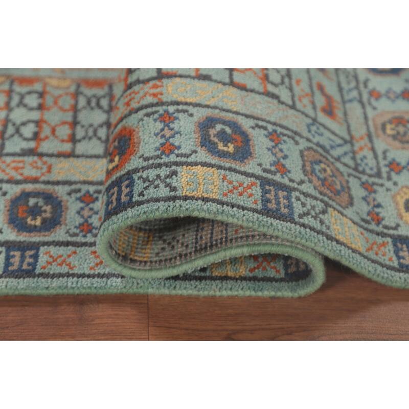 All-Over Blue Khotan Oriental Runner Rug Wool Carpet - 2'7"x 9'11"