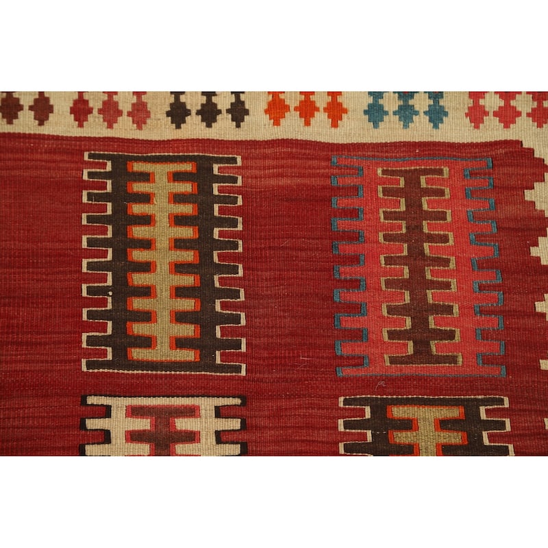 Kilim Qashqai Persian Vintage Area Rug Hand-Woven Red Wool Carpet - 4'7" x 7'1"