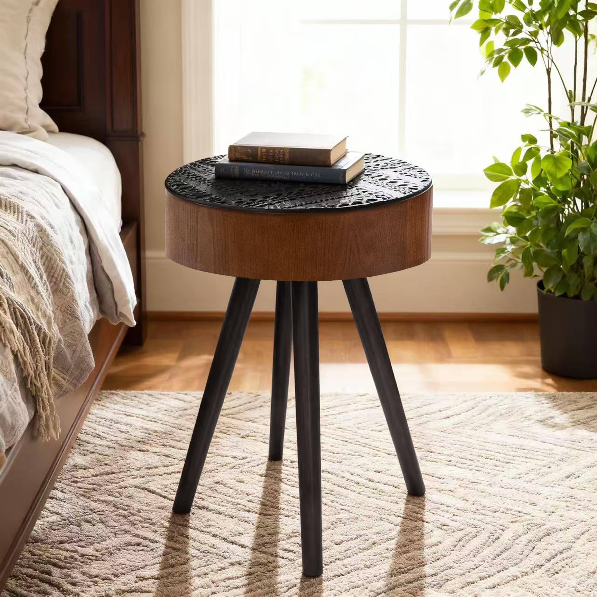 Brown Round Coffee Table Side Table Sofa Table, Center Table Hallway Table End Table Tea Table for Living Room