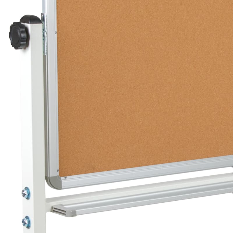 Reversible Mobile Cork Bulletin & White Board with Pen Tray