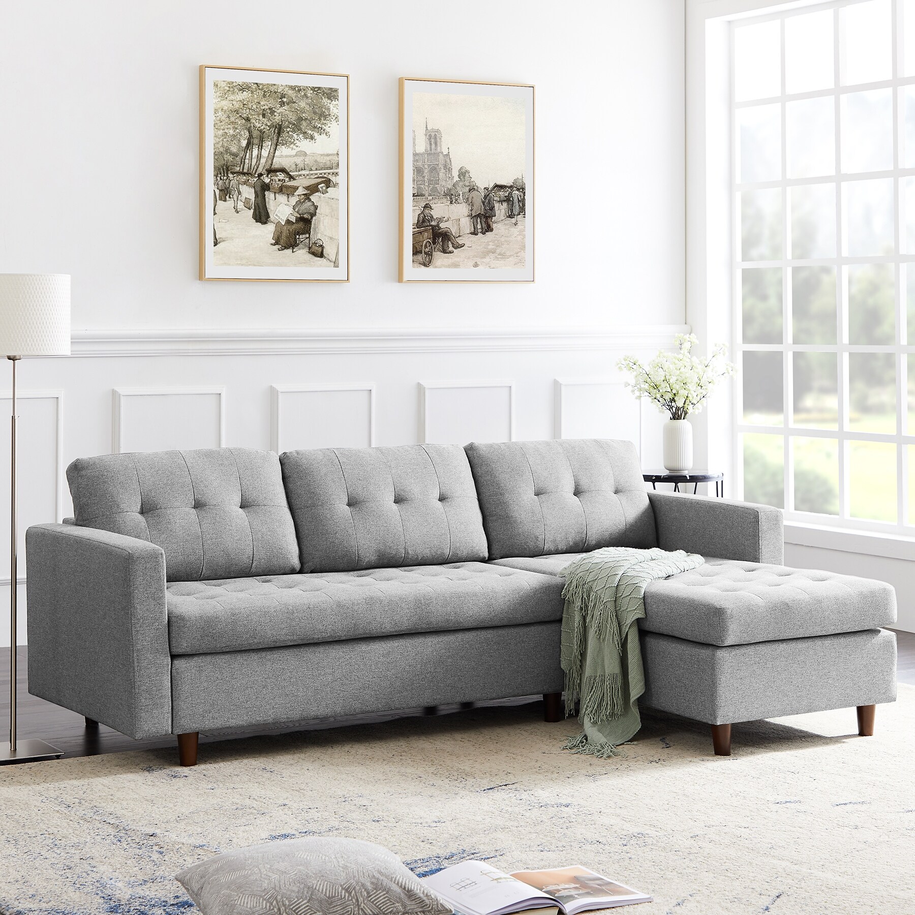 L Shape Sofa Couch Reversible Sectional Couch With Solid Wood Leg Modern Linen Sofa With Chaise Lounge Overstock 32452025