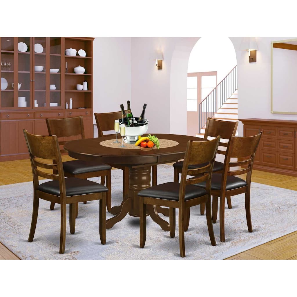 HomeStock 7-Piece Oval Espresso Finish Solid Wood Top Dining Table with 6 Chairs