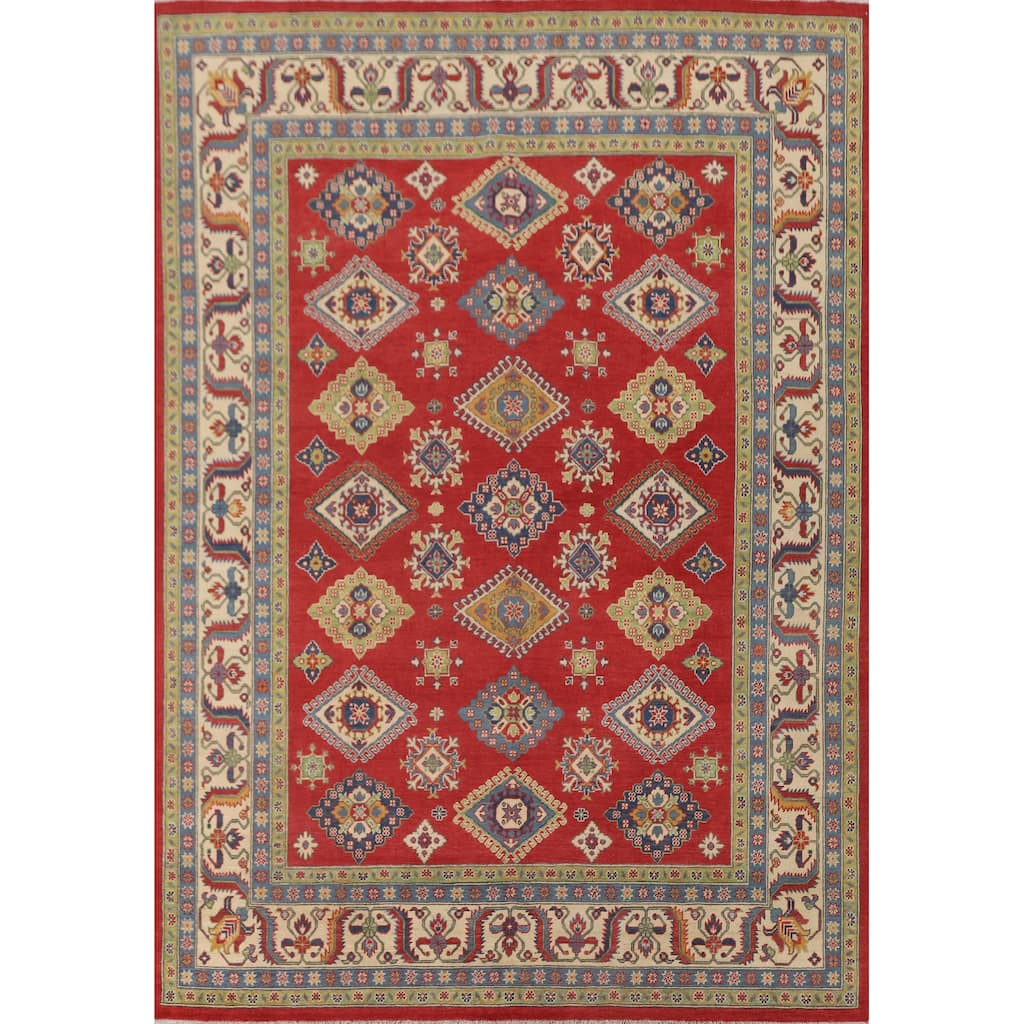 Geometric Kazak Area Rug Wool Carpet - 8'0" x 10'4"