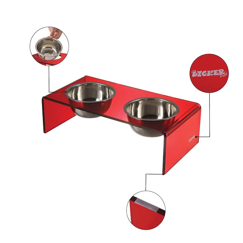 Keaton 5" Small/Medium Modern Lucite Rectangular Elevated Pet Feeder with 20oz 2-Stainless Steel Bowls