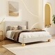preview thumbnail 2 of 5, Queen Size Wooden Bed Frame,Velvet Upholstered Platform Bed,Cream