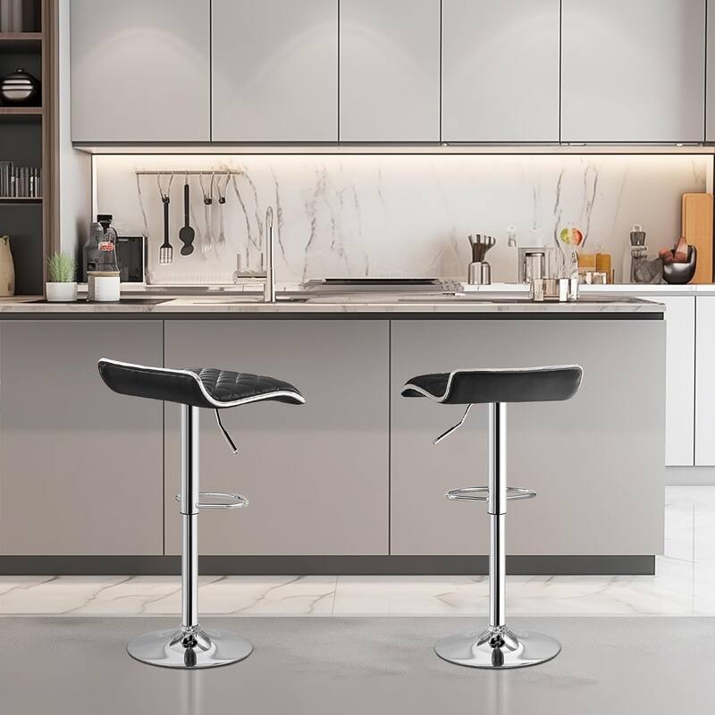 VECELO Barstools Adjustable Height Faux Leather Backless Modern Swivel Bar Stools, Bar Stools Set of 4