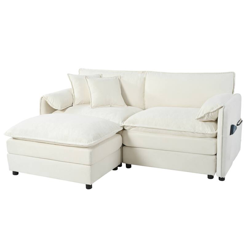 Modular Sofa DIY Combination Sofa for Living Room, Chenille Sectional Sofa Deep Seat Couch Set with Ottoman