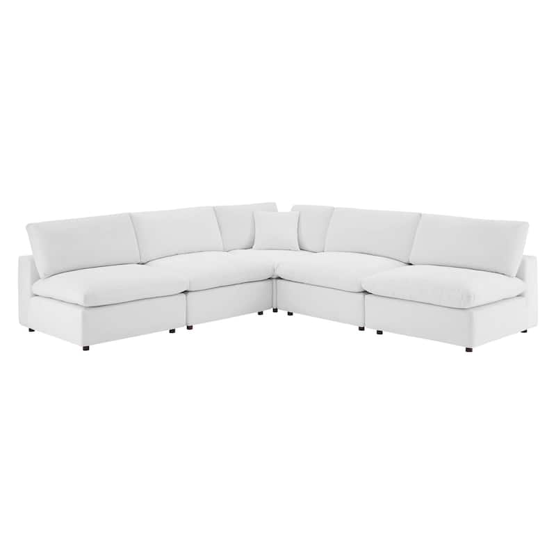 Commix Down Filled Overstuffed Velvet 5-Piece Sectional Sofa - White
