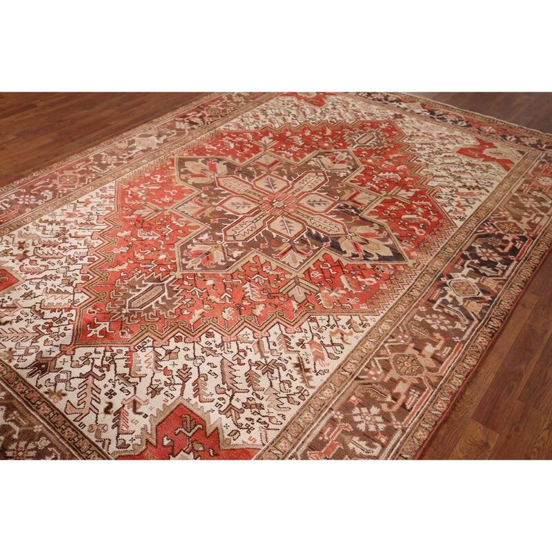 Geometric Red Heriz Persian Vintage Area Rug Handmade Wool Carpet - 6'11"x 9'10"
