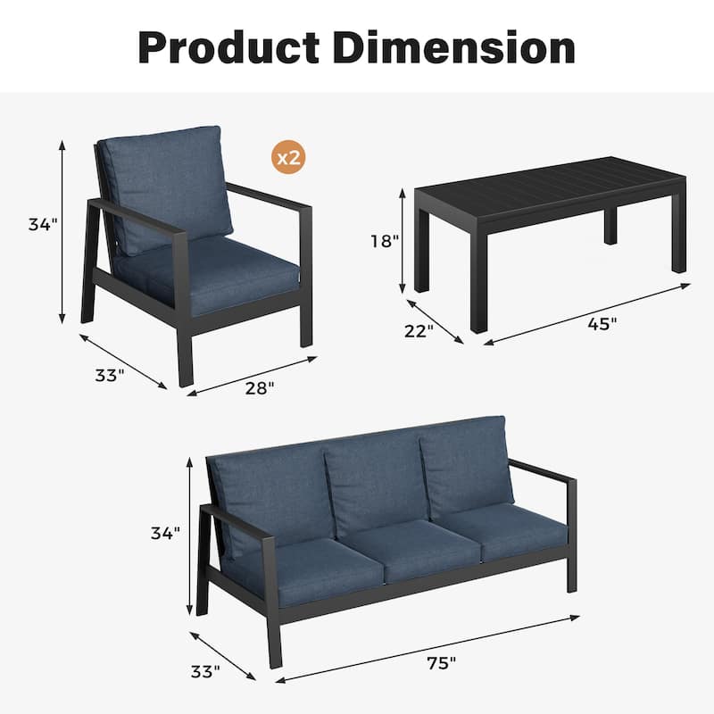 Aluminum 4-Piece Outdoor Sofa Seating Group With Cushions