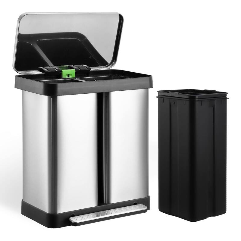 Dual Trash Can, Stainless Steel Garbage Can