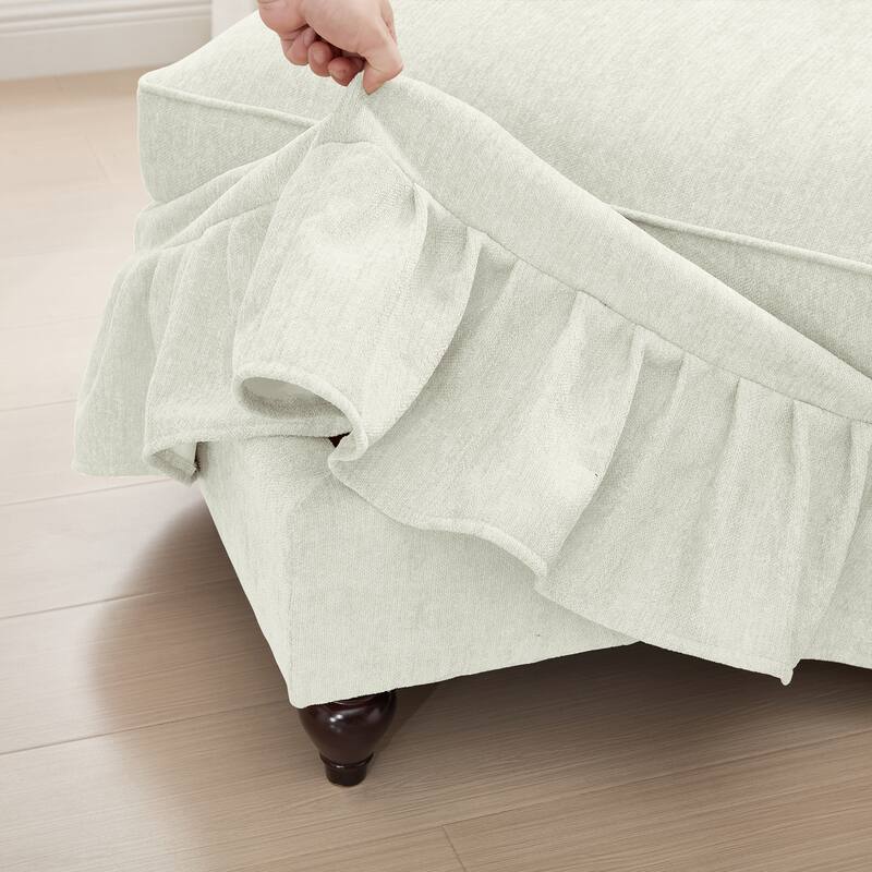 Chaise Lounge Sofa Loveseat Couch with Movable Ottoman, Elegant Loveseat Sofa Couch with Flared Armrests