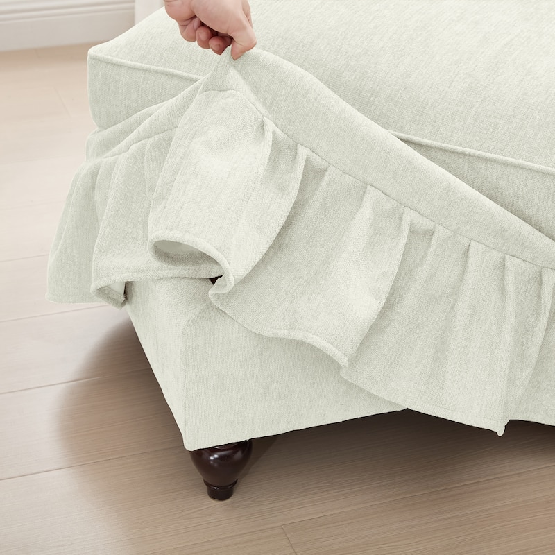 Mid-Century 2-Seat Sofa Couch with Flared Arms & Removable Ruffled Skirts, Retro Chenille Upholstered Loveseat for Living Room