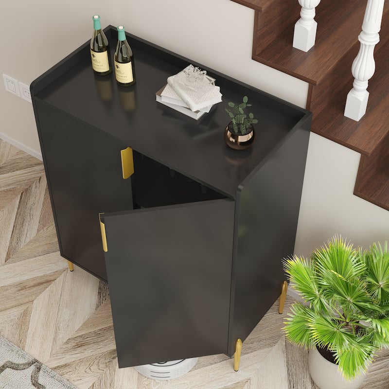 GDFStudio - Marlowe Wood Liquor Buffet Cabinet with Wine Rack and Adjustable Storage Shelf