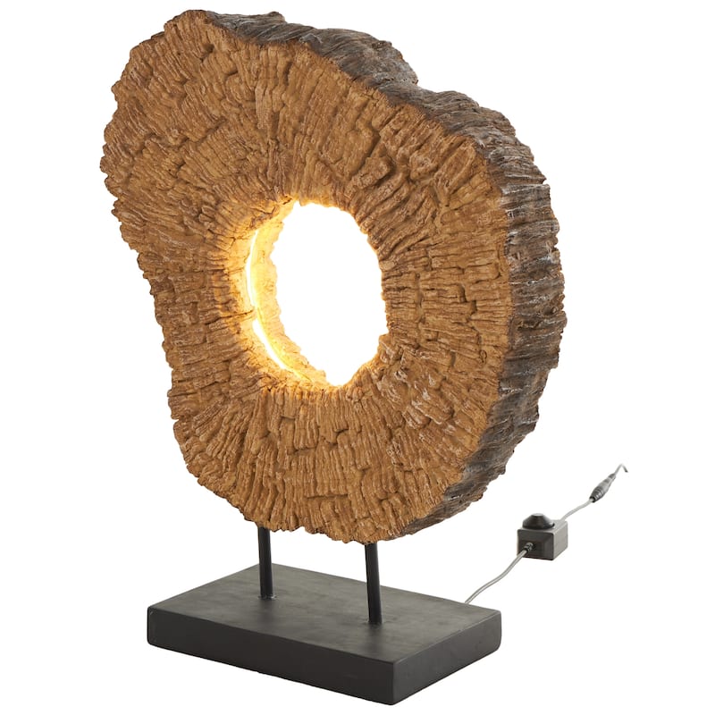 Resin or Polystone Live Edge Table Lamp with Round Cutout and Black Base - Brown - Roche River Decor - Resin Brown - 14"W, 18"H