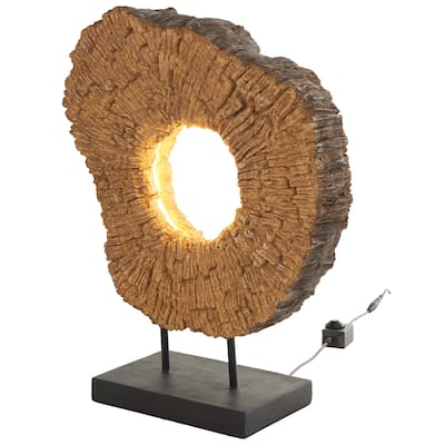 Resin or Polystone Live Edge Table Lamp with Round Cutout and Black Base - Brown - Roche River Decor