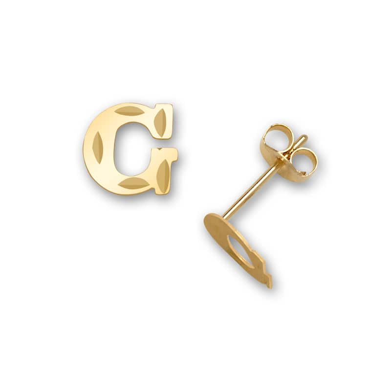 Curata Solid 14k Yellow Gold Diamond-cut Monogram Initial Pair Earrings - Orange - G