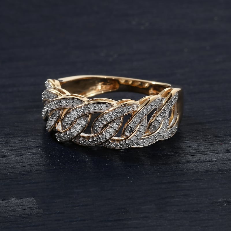 De Couer 1/4ct TDW Diamond Cuban Link Ring in 10K Gold for Men
