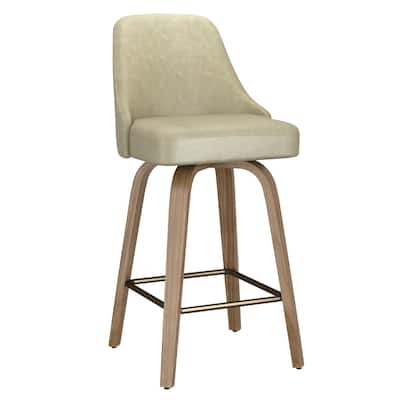 Modern Faux Leather & Bentwood 26" Counter Stool w/Swivel, Set of 4 - Ivory & Whitewash