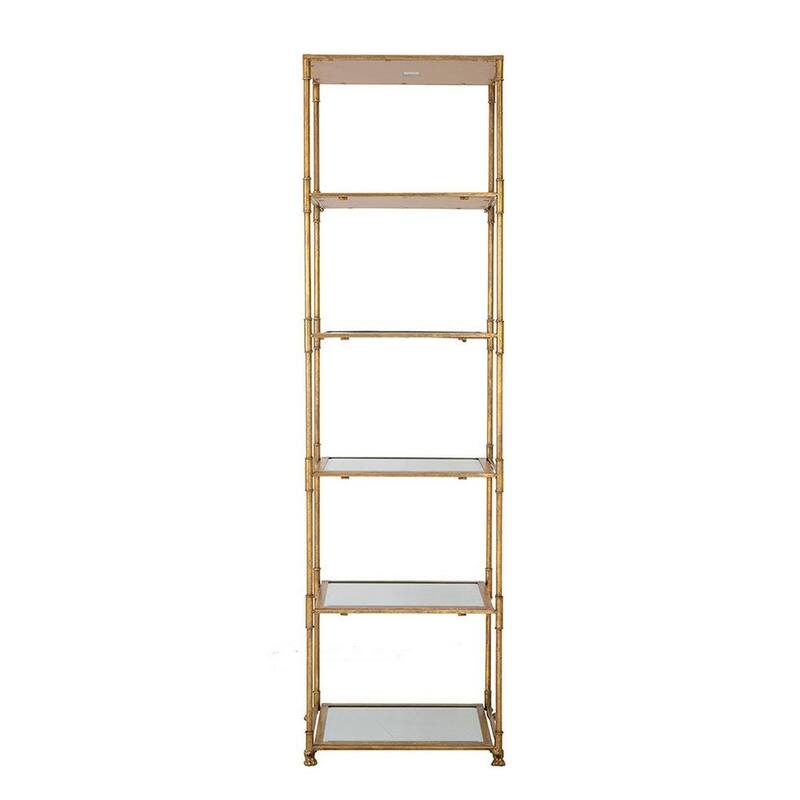 71 Inch Shelf, 6 Tier Design, 5 Glass Shelves, Iron Frame, Gold Finish - 70.5 H x 14.5 W x 20 L Inches