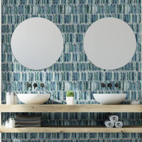 The Tile Life Seaglass Picket 14x12 Glass Wall Tile Ocean Cyan