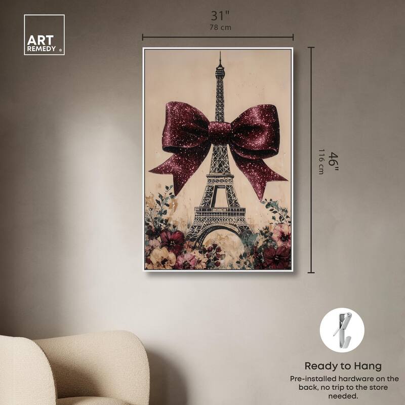 Sparkling Bow Eiffel Tower Canvas by Art Remedy