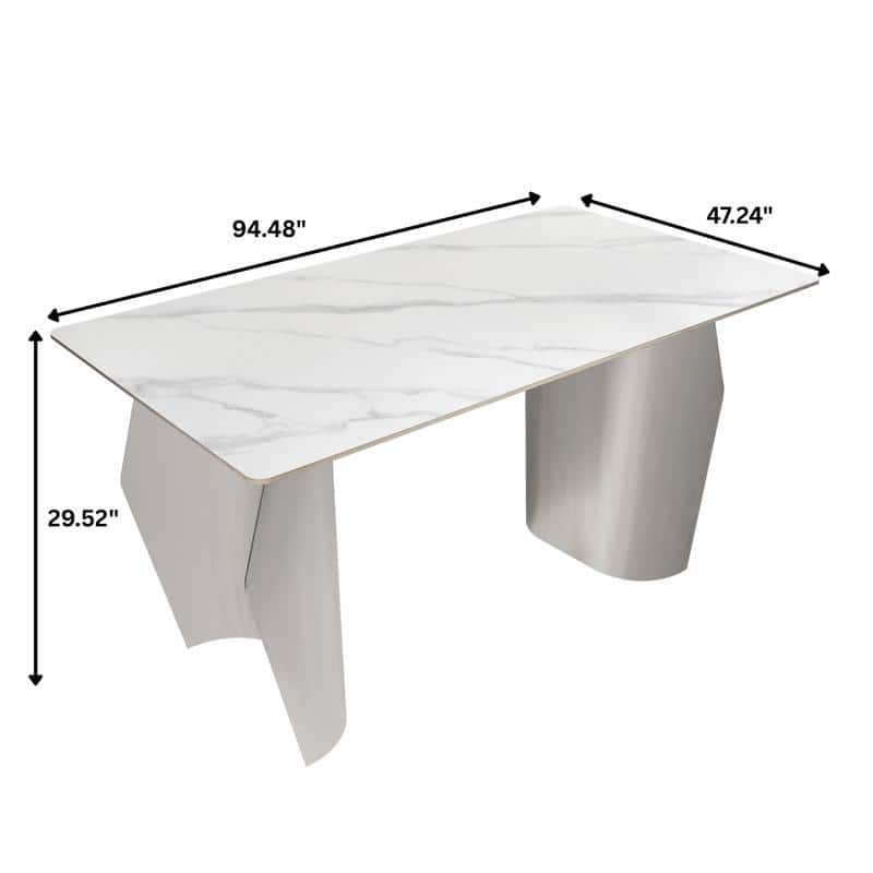 Zelan Mid-Century Modern Sintered Stone Dining Table - Rectangular Kitchen Table with Semi-Circular Steel Legs