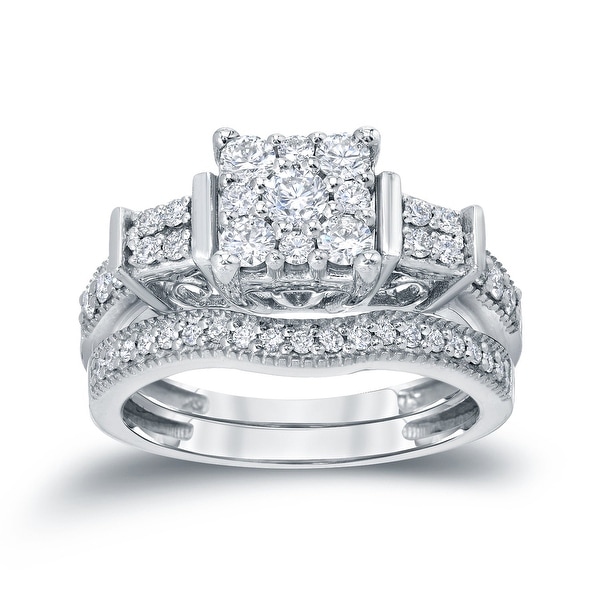 Auriya 14k Gold 3/4ctw Ornate 3-Stone Halo Diamond Engagement Ring Set. Opens flyout.