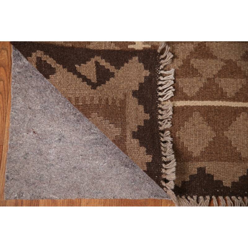 Earth Tone Kilim Oriental Area Rug Flat-weave Wool Carpet - 6'7"x 9'9"