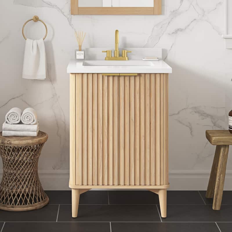 Gabi Bathroom Vanity with White Engineered Stone Top - 24" - Rustic Ash