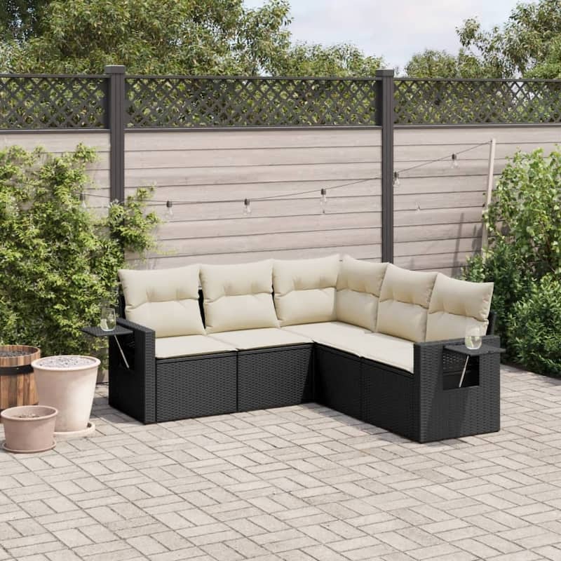 vidaXL Garden Sofa Set Black - Black and cream Large Without table