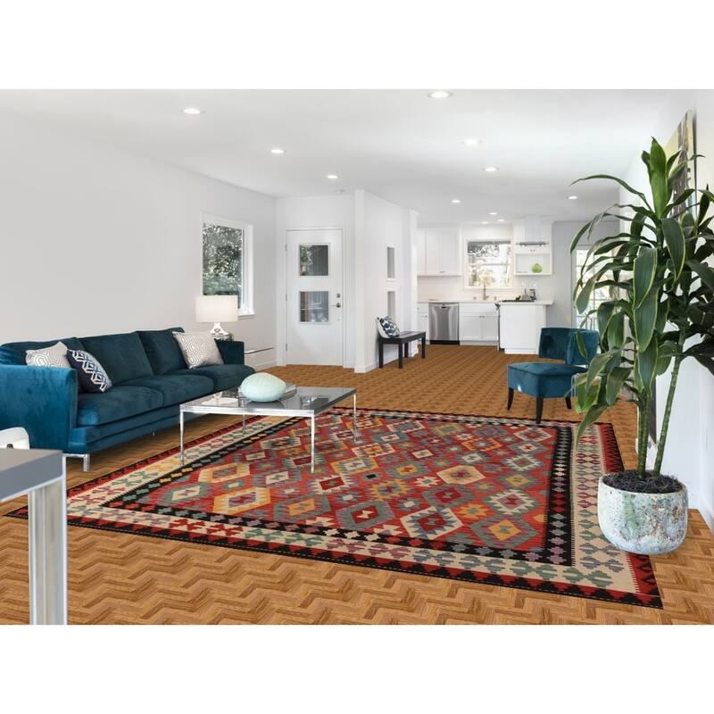All-Over Trellis Kilim Oriental Area Rug Flatweave Wool Carpet - 8'4"x 9'5"