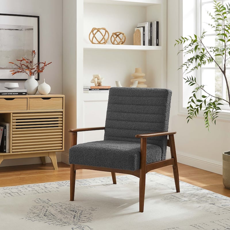 Jensen Boucle Fabric Accent Chair in Ivory - Walnut Charcoal