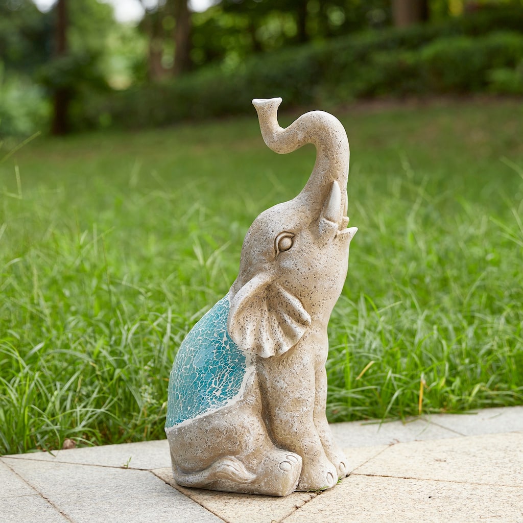 Glitzhome Faux Granite Mosaic Sitting Elephant Sea Horse Mermaid Garden Statue Ocean Figurine