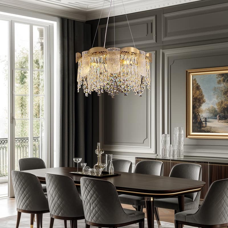27 in. Modern Crystal Chandelier 12-Light 3-Tier Glam Pendant Light Kitchen Island for Bedroom Living Dining Room
