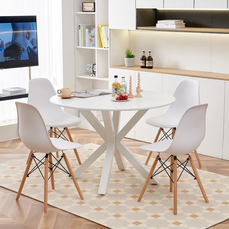 Grondin Mid-Century Modern Round Dininig Table with MDF Top and Pedestal Base, 42.1" End Table Leisure Table